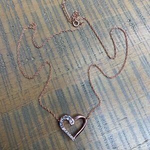 Heart diamond sterling silver rose gold necklace